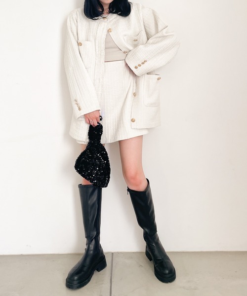 Heather(ヘザー)の「ツイードジャケット 188124(ノーカラージャケット・レディース・グレー/オフホワイト・FREE)」の15枚目の写真