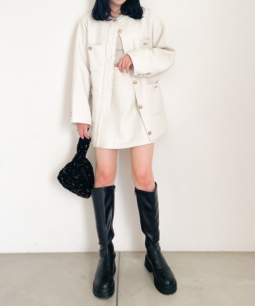 Heather(ヘザー)の「ツイードジャケット 188124(ノーカラージャケット・レディース・グレー/オフホワイト・FREE)」の16枚目の写真