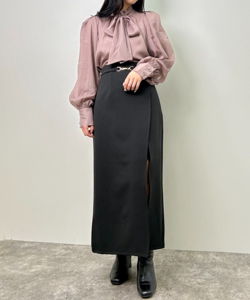 INGNI（イング）の「ラメシアーハイネックボウタイブラウス（シャツ/ブラウス・レディース・グレー系その他/サックスブルー/オフホワイト・M）」の5枚目の写真