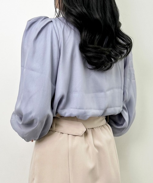 INGNI（イング）の「ラメシアーハイネックボウタイブラウス（シャツ/ブラウス・レディース・グレー系その他/サックスブルー/オフホワイト・M）」の18枚目の写真