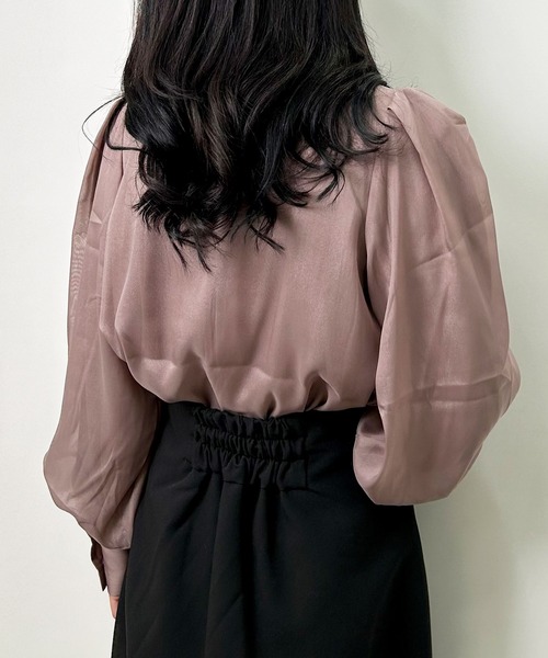 INGNI（イング）の「ラメシアーハイネックボウタイブラウス（シャツ/ブラウス・レディース・グレー系その他/サックスブルー/オフホワイト・M）」の13枚目の写真