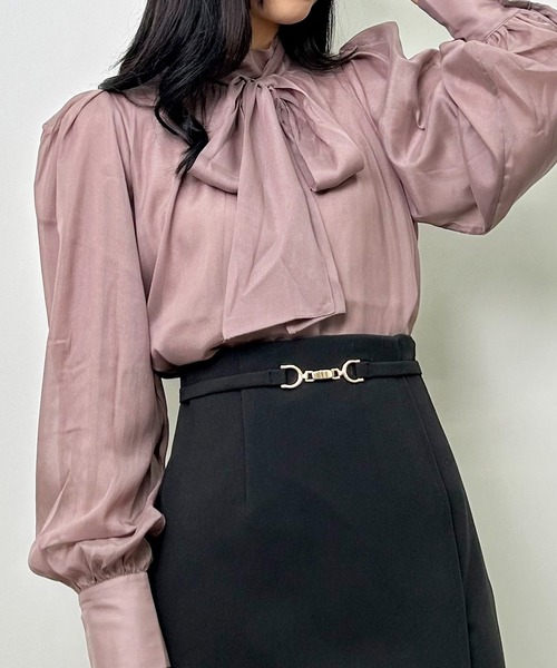 INGNI（イング）の「ラメシアーハイネックボウタイブラウス（シャツ/ブラウス・レディース・グレー系その他/サックスブルー/オフホワイト・M）」の12枚目の写真