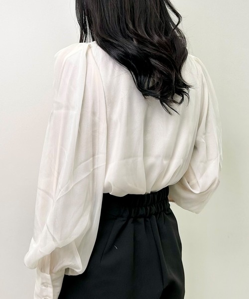 INGNI（イング）の「ラメシアーハイネックボウタイブラウス（シャツ/ブラウス・レディース・グレー系その他/サックスブルー/オフホワイト・M）」の8枚目の写真