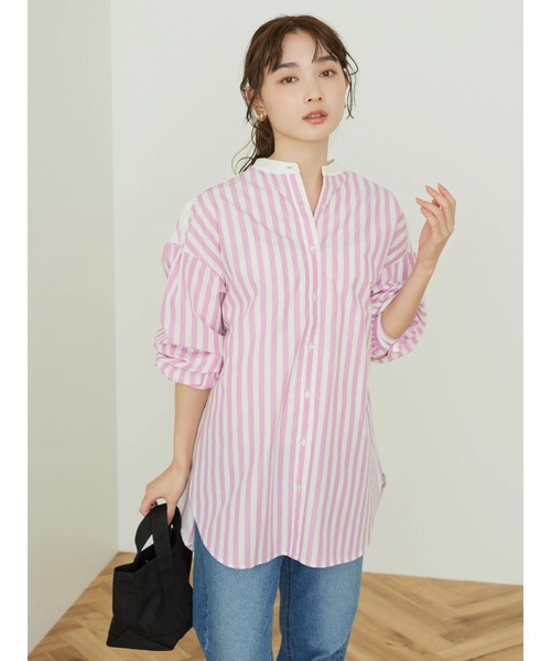 AMERICAN HOLIC（アメリカンホリック）の「イージーケアバンドカラーシャツチュニック（チュニック・レディース・ブルー系その他4/ブルー系その他7/ピンク系その他・M/L）」の20枚目の写真