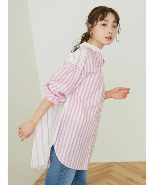 AMERICAN HOLIC（アメリカンホリック）の「イージーケアバンドカラーシャツチュニック（チュニック・レディース・ブルー系その他4/ブルー系その他7/ピンク系その他・M/L）」の13枚目の写真