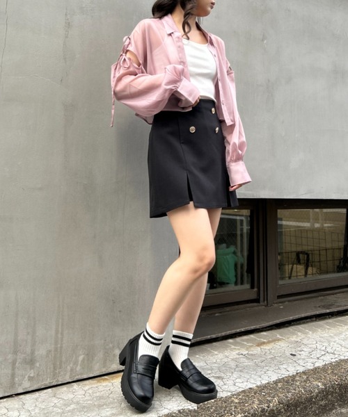 INGNI（イング）の「肩スリットリボンラメシアーショートシャツ（シャツ/ブラウス・レディース・ミント/ピンク/グレー/サックスブルー/アイボリー/ブラウン/ブラック・M）」の12枚目の写真