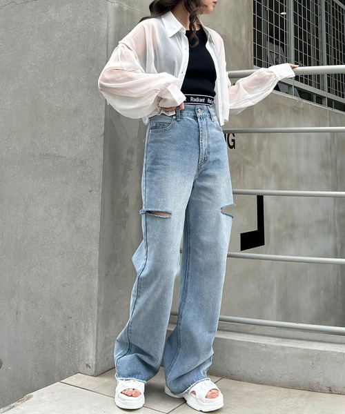 INGNI（イング）の「肩スリットリボンラメシアーショートシャツ（シャツ/ブラウス・レディース・ミント/ピンク/グレー/サックスブルー/アイボリー/ブラウン/ブラック・M）」の16枚目の写真