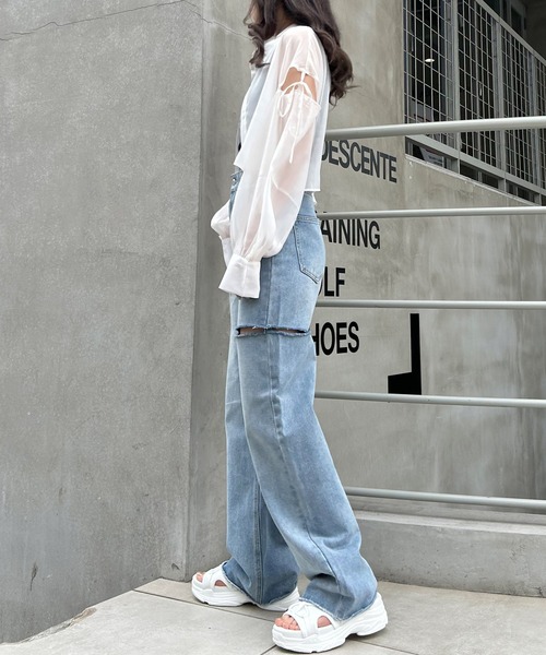 INGNI（イング）の「肩スリットリボンラメシアーショートシャツ（シャツ/ブラウス・レディース・ミント/ピンク/グレー/サックスブルー/アイボリー/ブラウン/ブラック・M）」の18枚目の写真