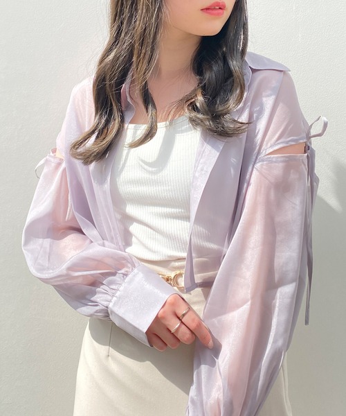 INGNI（イング）の「肩スリットリボンラメシアーショートシャツ（シャツ/ブラウス・レディース・ミント/ピンク/グレー/サックスブルー/アイボリー/ブラウン/ブラック・M）」の20枚目の写真