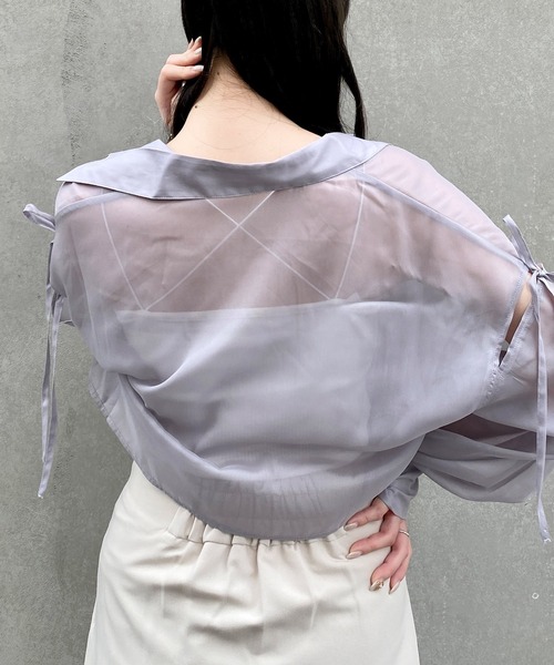 INGNI（イング）の「肩スリットリボンラメシアーショートシャツ（シャツ/ブラウス・レディース・ミント/ピンク/グレー/サックスブルー/アイボリー/ブラウン/ブラック・M）」の22枚目の写真