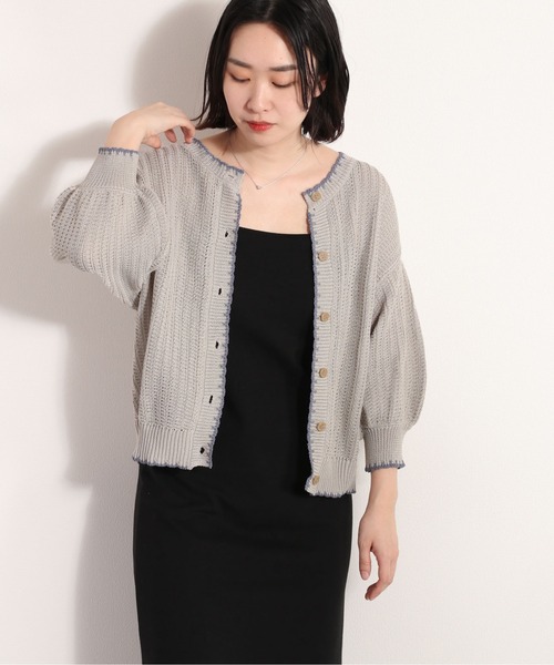 cepo（セポ）の「クロシェラインクルーネックカーディガン（カーディガン/ボレロ・レディース・グレー/オフホワイト/ブラック/オレンジ・M）」の4枚目の写真