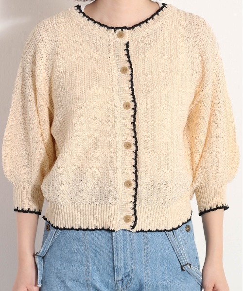 cepo（セポ）の「クロシェラインクルーネックカーディガン（カーディガン/ボレロ・レディース・グレー/オフホワイト/ブラック/オレンジ・M）」の12枚目の写真