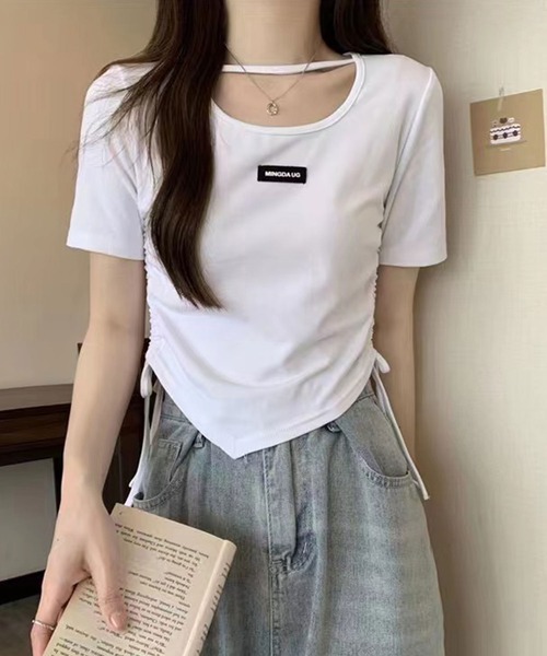 SPIGA（スピーガ）の「ｻｲﾄﾞｼｬｰﾘﾝｸﾞﾛｺﾞﾀｸﾞTｼｬﾂ（Tシャツ/カットソー・レディース・ホワイト/ブラック・FREE）」の3枚目の写真