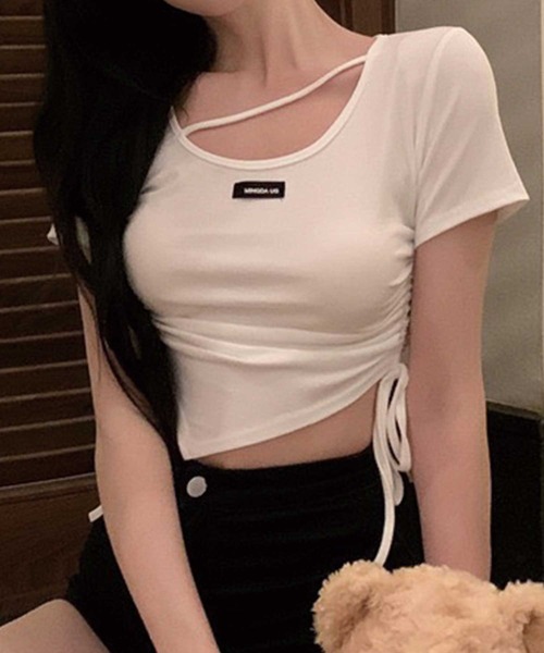 SPIGA（スピーガ）の「ｻｲﾄﾞｼｬｰﾘﾝｸﾞﾛｺﾞﾀｸﾞTｼｬﾂ（Tシャツ/カットソー・レディース・ホワイト/ブラック・FREE）」の6枚目の写真