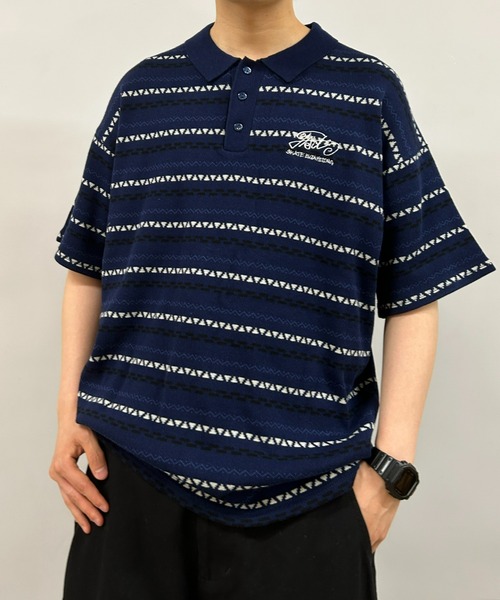 WHO'S WHO gallery（フーズフーギャラリー）の「COOPER FACTジャガード柄ニットポロ（ポロシャツ・レディース・ブラック/ベージュ/ネイビー・FREE）」の3枚目の写真