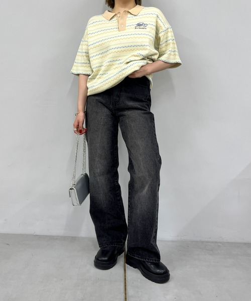 WHO'S WHO gallery（フーズフーギャラリー）の「COOPER FACTジャガード柄ニットポロ（ポロシャツ・レディース・ブラック/ベージュ/ネイビー・FREE）」の7枚目の写真