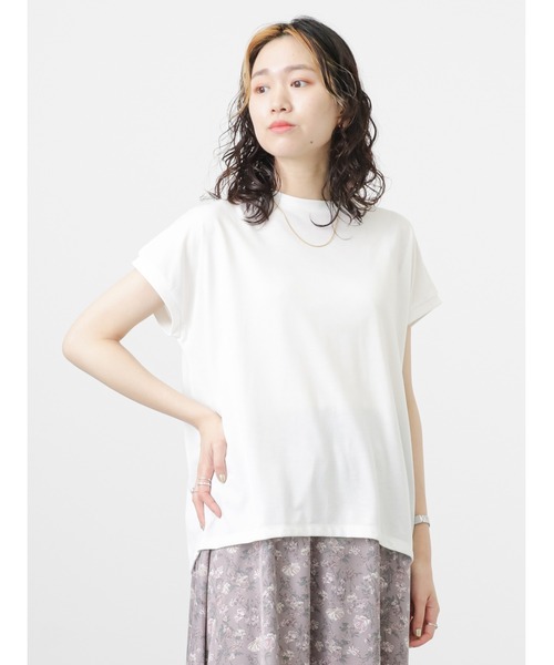 Samansa Mos2 blue（サマンサモスモスブルー）の「【アンチピリング】フレンチスリーブTシャツ（Tシャツ/カットソー・レディース・ブラック/ベージュ/ブルー/イエロー/オフホワイト・F）」の2枚目の写真