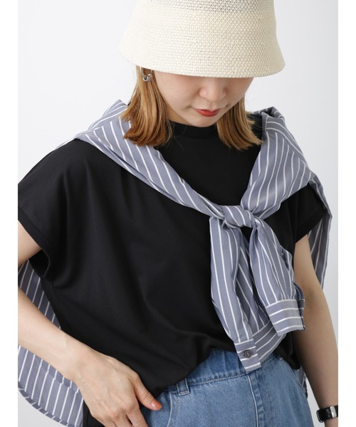 Samansa Mos2 blue（サマンサモスモスブルー）の「【アンチピリング】フレンチスリーブTシャツ（Tシャツ/カットソー・レディース・ブラック/ベージュ/ブルー/イエロー/オフホワイト・F）」の3枚目の写真