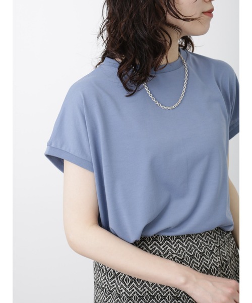 Samansa Mos2 blue（サマンサモスモスブルー）の「【アンチピリング】フレンチスリーブTシャツ（Tシャツ/カットソー・レディース・ブラック/ベージュ/ブルー/イエロー/オフホワイト・F）」の6枚目の写真