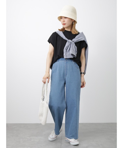 Samansa Mos2 blue（サマンサモスモスブルー）の「【アンチピリング】フレンチスリーブTシャツ（Tシャツ/カットソー・レディース・ブラック/ベージュ/ブルー/イエロー/オフホワイト・F）」の20枚目の写真