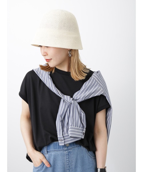 Samansa Mos2 blue（サマンサモスモスブルー）の「【アンチピリング】フレンチスリーブTシャツ（Tシャツ/カットソー・レディース・ブラック/ベージュ/ブルー/イエロー/オフホワイト・F）」の21枚目の写真