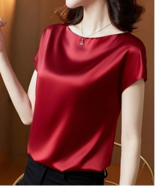 BLANC FICELLE（ブランフィセル）の「シルクタッチ　フレンチ　Tシャツ（Tシャツ/カットソー・レディース・アイボリー/ブラック/ベージュ/グリーン/ワイン/ブルー・L/M/XL）」の6枚目の写真