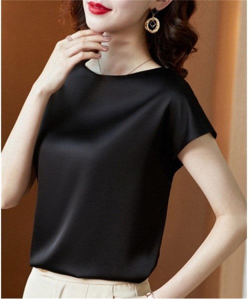 BLANC FICELLE（ブランフィセル）の「シルクタッチ　フレンチ　Tシャツ（Tシャツ/カットソー・レディース・アイボリー/ブラック/ベージュ/グリーン/ワイン/ブルー・L/M/XL）」の10枚目の写真