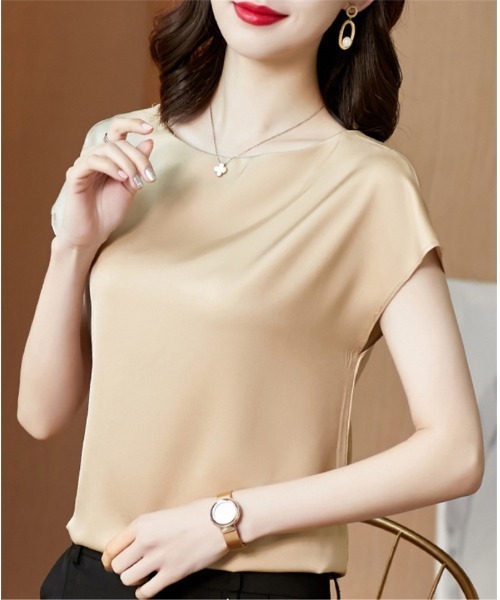 BLANC FICELLE（ブランフィセル）の「シルクタッチ　フレンチ　Tシャツ（Tシャツ/カットソー・レディース・アイボリー/ブラック/ベージュ/グリーン/ワイン/ブルー・L/M/XL）」の13枚目の写真