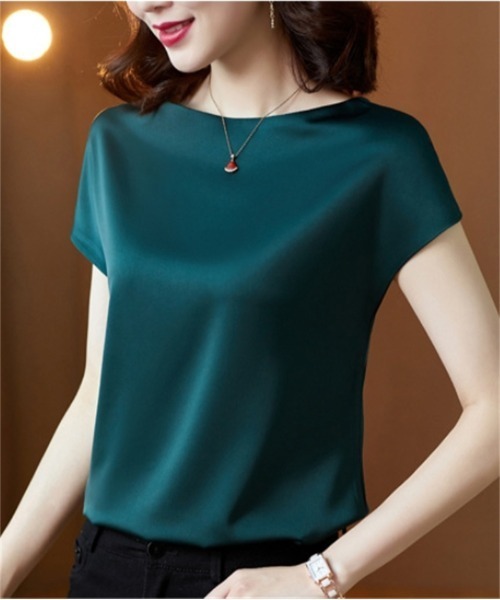 BLANC FICELLE（ブランフィセル）の「シルクタッチ　フレンチ　Tシャツ（Tシャツ/カットソー・レディース・アイボリー/ブラック/ベージュ/グリーン/ワイン/ブルー・L/M/XL）」の16枚目の写真