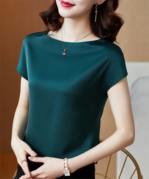 BLANC FICELLE（ブランフィセル）の「シルクタッチ　フレンチ　Tシャツ（Tシャツ/カットソー・レディース・アイボリー/ブラック/ベージュ/グリーン/ワイン/ブルー・L/M/XL）」の17枚目の写真