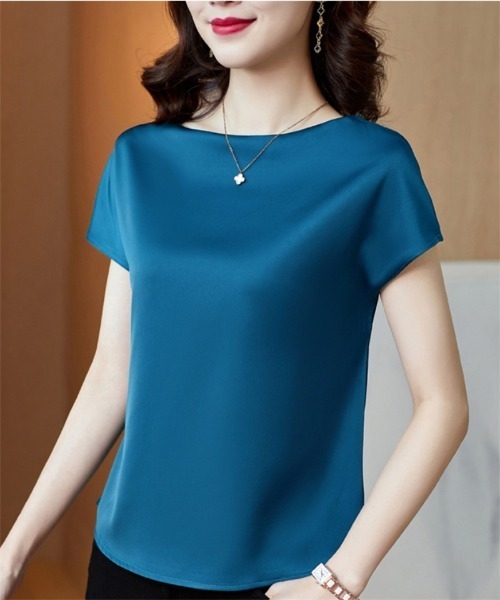 BLANC FICELLE（ブランフィセル）の「シルクタッチ　フレンチ　Tシャツ（Tシャツ/カットソー・レディース・アイボリー/ブラック/ベージュ/グリーン/ワイン/ブルー・L/M/XL）」の19枚目の写真