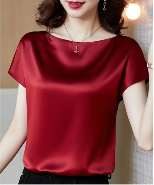 BLANC FICELLE（ブランフィセル）の「シルクタッチ　フレンチ　Tシャツ（Tシャツ/カットソー・レディース・アイボリー/ブラック/ベージュ/グリーン/ワイン/ブルー・L/M/XL）」の20枚目の写真