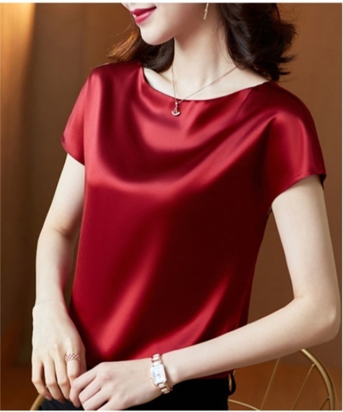 BLANC FICELLE（ブランフィセル）の「シルクタッチ　フレンチ　Tシャツ（Tシャツ/カットソー・レディース・アイボリー/ブラック/ベージュ/グリーン/ワイン/ブルー・L/M/XL）」の21枚目の写真