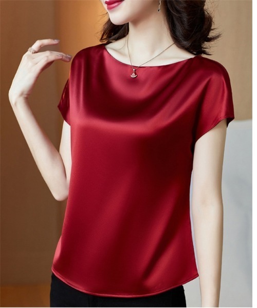 BLANC FICELLE（ブランフィセル）の「シルクタッチ　フレンチ　Tシャツ（Tシャツ/カットソー・レディース・アイボリー/ブラック/ベージュ/グリーン/ワイン/ブルー・L/M/XL）」の22枚目の写真