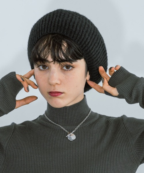 PAGEBOY（ページボーイ）の「ニットベレー（ハンチング/ベレー帽・レディース・ブラック/チャコールグレー/オフホワイト・FREE）」の2枚目の写真