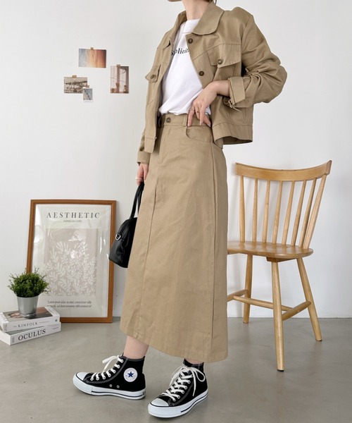 CLEA(クレア)の「【2点SET】ショート丈CPOジャケット+ロングスカート セットアップ(セットアップ・レディース・ベージュ/ブラック・M/L)」の21枚目の写真