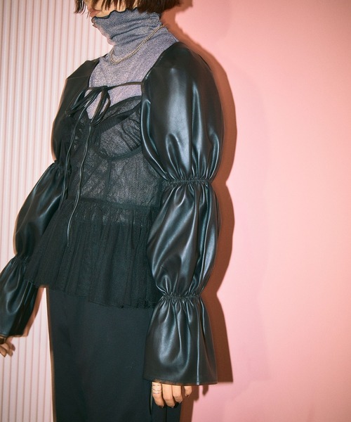 ヴィーガンレザー付け袖ボレロ【ELLEgirl/エル ガール】（カーディガン