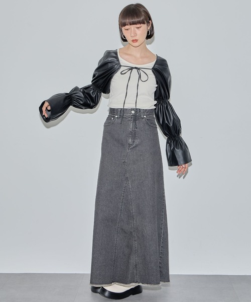 ELLEgirl(エルガール)の「ヴィーガンレザー付け袖ボレロ【ELLEgirl/エル ガール】(カーディガン/ボレロ・レディース・ブラック・FREE)」の14枚目の写真