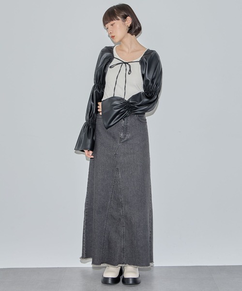 ヴィーガンレザー付け袖ボレロ【ELLEgirl/エル ガール】（カーディガン