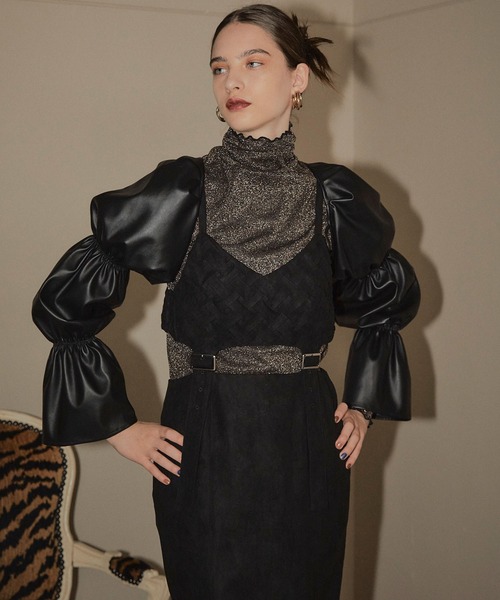 ヴィーガンレザー付け袖ボレロ【ELLEgirl/エル ガール】（カーディガン