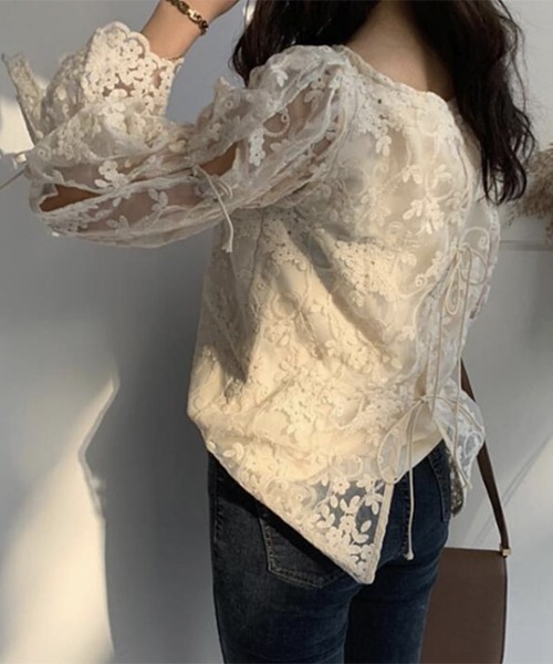 gossip!ロサンゼルス(ゴシップロサンゼルス)の「YUGA バックリボン レトロ風ブラウス(シャツ/ブラウス・レディース・ベージュ・M/L)」の4枚目の写真