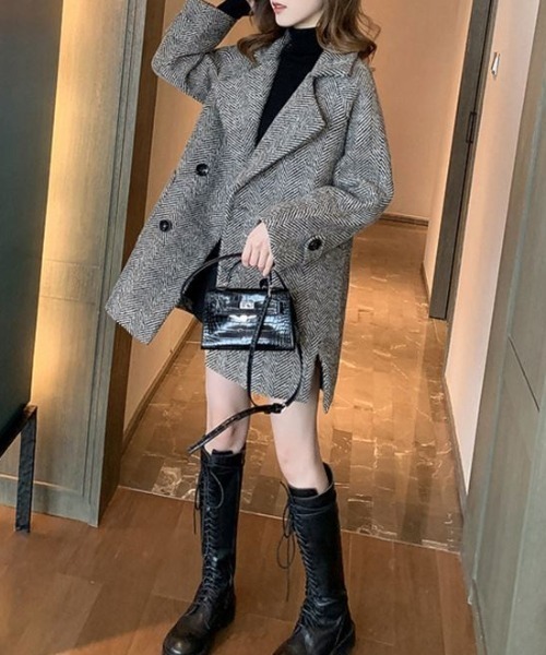 匿名配送　El mar ヘリンボーン　テーラード　ジャケット　茶　ジャコット org.jpg