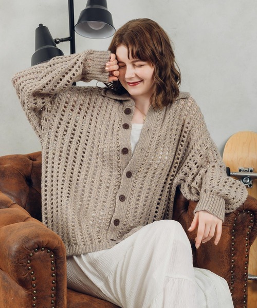 MUHET（ミュエータ）の「メッシュ編み襟付きカーディガン