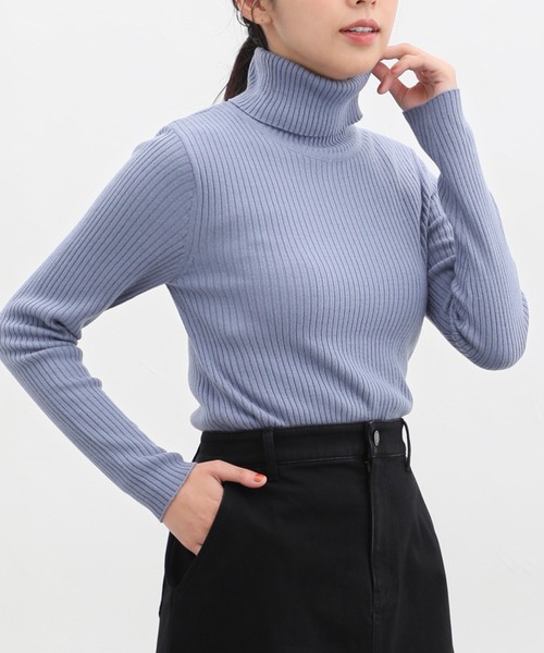 Honeys（ハニーズ）の「あったかリブ編タートルネックニット（ニット/セーター・レディース・ブラック/ホワイト×ブラック/アイボリー/ベージュ×ブラック/グリーン/ブルー系その他/ピンク/ベージュ/レッド・LL/S/L/M）」の7枚目の写真