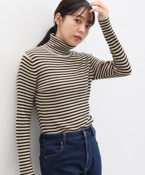 Honeys（ハニーズ）の「あったかリブ編タートルネックニット（ニット/セーター・レディース・ブラック/ホワイト×ブラック/アイボリー/ベージュ×ブラック/グリーン/ブルー系その他/ピンク/ベージュ/レッド・LL/S/L/M）」の22枚目の写真