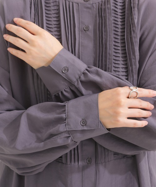 ブザムピンタックカラーロングシャツワンピース（ワンピース