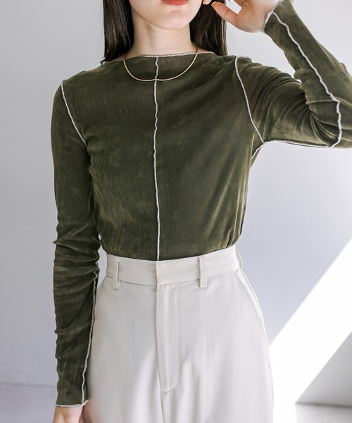 mystic（ミスティック）の「【4色展開】カットベロアプルオーバー（Tシャツ/カットソー・レディース・アイボリー/グレー/ブラック/オリーブ・FREE）」の10枚目の写真