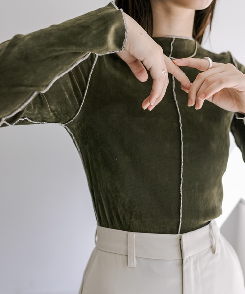 mystic（ミスティック）の「【4色展開】カットベロアプルオーバー（Tシャツ/カットソー・レディース・アイボリー/グレー/ブラック/オリーブ・FREE）」の9枚目の写真