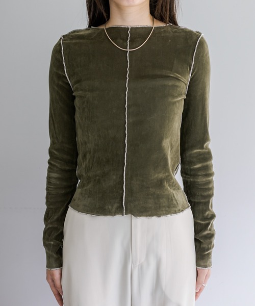 mystic（ミスティック）の「【4色展開】カットベロアプルオーバー（Tシャツ/カットソー・レディース・アイボリー/グレー/ブラック/オリーブ・FREE）」の12枚目の写真