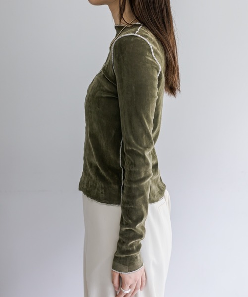 mystic（ミスティック）の「【4色展開】カットベロアプルオーバー（Tシャツ/カットソー・レディース・アイボリー/グレー/ブラック/オリーブ・FREE）」の13枚目の写真